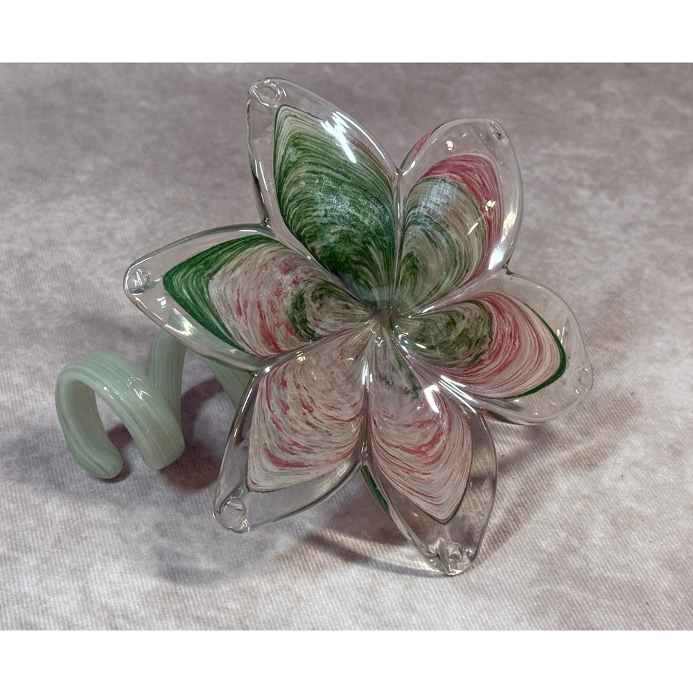 Vintage Hand Blown Venetian Art Glass Flower Figurine or Paperweight Green Pink